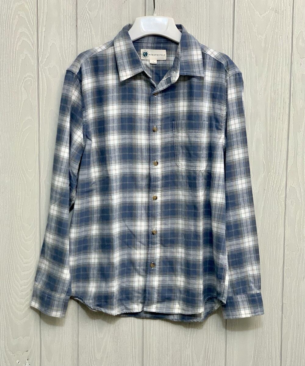 Aeropostale Mens Blue Plaid Flannel Button Down Shirt Medium NWT